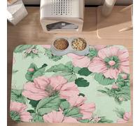 PLAGDECNA Waterproof Pet Feeding Mat, Non-Slip Dog Cat Bowl Mat, Black Lily Pads Pet placemat, Absorbent Leather Diner Placemat for Food & Water, Easy-Clean, Indoor/Outdoor Use, 30x45cm