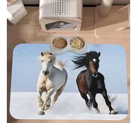 PLAGDECNA Waterproof Pet Feeding Mat, Non-Slip Dog Cat Bowl Mat, Black White Horses Pet placemat, Absorbent Leather Diner Placemat for Food & Water, Easy-Clean, Indoor/Outdoor Use, 30x45cm