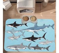PLAGDECNA Waterproof Pet Feeding Mat, Non-Slip Dog Cat Bowl Mat, Blue Cartoon Fish Pet placemat, Absorbent Leather Diner Placemat for Food & Water, Easy-Clean, Indoor/Outdoor Use, 30x45cm