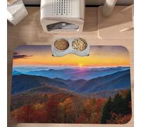 PLAGDECNA Waterproof Pet Feeding Mat, Non-Slip Dog Cat Bowl Mat, Blue Ridge Parkway Mountains Pet placemat, Absorbent Leather Diner Placemat for Food & Water, Easy-Clean, Indoor/Outdoor Use, 30x45cm