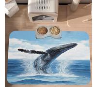 PLAGDECNA Waterproof Pet Feeding Mat, Non-Slip Dog Cat Bowl Mat, Cart Blue Mermaid Pet placemat, Absorbent Leather Diner Placemat for Food & Water, Easy-Clean, Indoor/Outdoor Use, 30x45cm