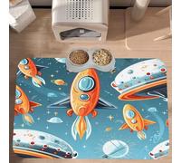 PLAGDECNA Waterproof Pet Feeding Mat, Non-Slip Dog Cat Bowl Mat, Cartoon Rockets Pet placemat, Absorbent Leather Diner Placemat for Food & Water, Easy-Clean, Indoor/Outdoor Use, 30x45cm