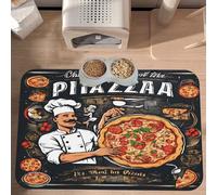 PLAGDECNA Waterproof Pet Feeding Mat, Non-Slip Dog Cat Bowl Mat, Chef Pizza Pet placemat, Absorbent Leather Diner Placemat for Food & Water, Easy-Clean, Indoor/Outdoor Use, 30x45cm