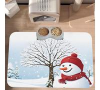PLAGDECNA Waterproof Pet Feeding Mat, Non-Slip Dog Cat Bowl Mat, Christmas Happy Pet placemat, Absorbent Leather Diner Placemat for Food & Water, Easy-Clean, Indoor/Outdoor Use, 30x45cm