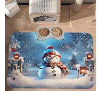 PLAGDECNA Waterproof Pet Feeding Mat, Non-Slip Dog Cat Bowl Mat, Christmas Snowman Pet placemat, Absorbent Leather Diner Placemat for Food & Water, Easy-Clean, Indoor/Outdoor Use, 30x45cm