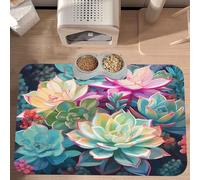 PLAGDECNA Waterproof Pet Feeding Mat, Non-Slip Dog Cat Bowl Mat, Colorful Succulent Pet placemat, Absorbent Leather Diner Placemat for Food & Water, Easy-Clean, Indoor/Outdoor Use, 30x45cm