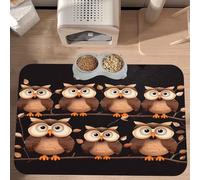 PLAGDECNA Waterproof Pet Feeding Mat, Non-Slip Dog Cat Bowl Mat, Cute Brown Cartoon Owls Pet placemat, Absorbent Leather Diner Placemat for Food & Water, Easy-Clean, Indoor/Outdoor Use, 30x45cm