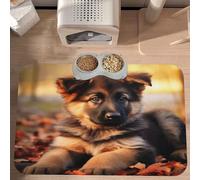 PLAGDECNA Waterproof Pet Feeding Mat, Non-Slip Dog Cat Bowl Mat, cute german shepherd puppy Pet placemat, Absorbent Leather Diner Placemat for Food & Water, Easy-Clean, Indoor/Outdoor Use, 30x45cm