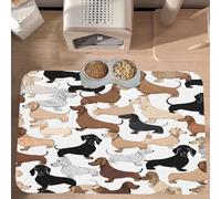 PLAGDECNA Waterproof Pet Feeding Mat, Non-Slip Dog Cat Bowl Mat, Dachshund Floral Pet placemat, Absorbent Leather Diner Placemat for Food & Water, Easy-Clean, Indoor/Outdoor Use, 30x45cm