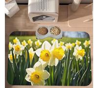 PLAGDECNA Waterproof Pet Feeding Mat, Non-Slip Dog Cat Bowl Mat, Daffodil Flowers Pet placemat, Absorbent Leather Diner Placemat for Food & Water, Easy-Clean, Indoor/Outdoor Use, 30x45cm