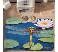 PLAGDECNA Waterproof Pet Feeding Mat, Non-Slip Dog Cat Bowl Mat, dragonfly painting Print Pet placemat, Absorbent Leather Diner Placemat for Food & Water, Easy-Clean, Indoor/Outdoor Use, 30x45cm
