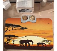 PLAGDECNA Waterproof Pet Feeding Mat, Non-Slip Dog Cat Bowl Mat, Elephant and Giraffe Pet placemat, Absorbent Leather Diner Placemat for Food & Water, Easy-Clean, Indoor/Outdoor Use, 30x45cm