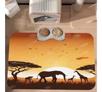 PLAGDECNA Waterproof Pet Feeding Mat, Non-Slip Dog Cat Bowl Mat, Elephant Giraffe Sunset Pet placemat, Absorbent Leather Diner Placemat for Food & Water, Easy-Clean, Indoor/Outdoor Use, 30x45cm