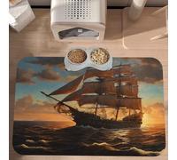 PLAGDECNA Waterproof Pet Feeding Mat, Non-Slip Dog Cat Bowl Mat, fantasy pirate ship Pet placemat, Absorbent Leather Diner Placemat for Food & Water, Easy-Clean, Indoor/Outdoor Use, 30x45cm