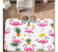 PLAGDECNA Waterproof Pet Feeding Mat, Non-Slip Dog Cat Bowl Mat, Flamingo and Pineapple Pet placemat, Absorbent Leather Diner Placemat for Food & Water, Easy-Clean, Indoor/Outdoor Use, 30x45cm