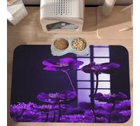 PLAGDECNA Waterproof Pet Feeding Mat, Non-Slip Dog Cat Bowl Mat, Flowers Pet placemat, Absorbent Leather Diner Placemat for Food & Water, Easy-Clean, Indoor/Outdoor Use, 30x45cm