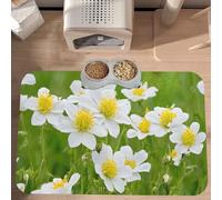 PLAGDECNA Waterproof Pet Feeding Mat, Non-Slip Dog Cat Bowl Mat, Flowers Pet placemat, Absorbent Leather Diner Placemat for Food & Water, Easy-Clean, Indoor/Outdoor Use, 30x45cm