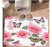 PLAGDECNA Waterproof Pet Feeding Mat, Non-Slip Dog Cat Bowl Mat, garden birds flowers Pet placemat, Absorbent Leather Diner Placemat for Food & Water, Easy-Clean, Indoor/Outdoor Use, 30x45cm