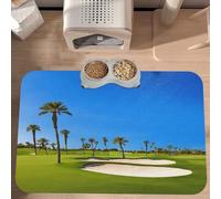 PLAGDECNA Waterproof Pet Feeding Mat, Non-Slip Dog Cat Bowl Mat, Golf course by the sea Pet placemat, Absorbent Leather Diner Placemat for Food & Water, Easy-Clean, Indoor/Outdoor Use, 30x45cm