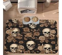 PLAGDECNA Waterproof Pet Feeding Mat, Non-Slip Dog Cat Bowl Mat, gothic wallpaper skull Pet placemat, Absorbent Leather Diner Placemat for Food & Water, Easy-Clean, Indoor/Outdoor Use, 30x45cm