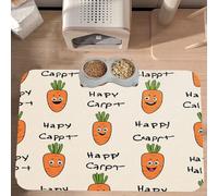 PLAGDECNA Waterproof Pet Feeding Mat, Non-Slip Dog Cat Bowl Mat, Happy carrot Pet placemat, Absorbent Leather Diner Placemat for Food & Water, Easy-Clean, Indoor/Outdoor Use, 30x45cm