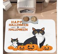 PLAGDECNA Waterproof Pet Feeding Mat, Non-Slip Dog Cat Bowl Mat, Happy Halloween Pet placemat, Absorbent Leather Diner Placemat for Food & Water, Easy-Clean, Indoor/Outdoor Use, 30x45cm