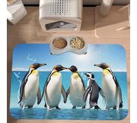 PLAGDECNA Waterproof Pet Feeding Mat, Non-Slip Dog Cat Bowl Mat, Happy Penguin Pet placemat, Absorbent Leather Diner Placemat for Food & Water, Easy-Clean, Indoor/Outdoor Use, 30x45cm