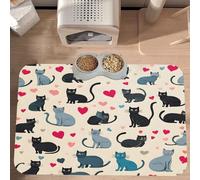PLAGDECNA Waterproof Pet Feeding Mat, Non-Slip Dog Cat Bowl Mat, Happy Walking Kitty Pet placemat, Absorbent Leather Diner Placemat for Food & Water, Easy-Clean, Indoor/Outdoor Use, 30x45cm