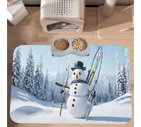 PLAGDECNA Waterproof Pet Feeding Mat, Non-Slip Dog Cat Bowl Mat, Hardworking snowman Pet placemat, Absorbent Leather Diner Placemat for Food & Water, Easy-Clean, Indoor/Outdoor Use, 30x45cm