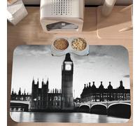 PLAGDECNA Waterproof Pet Feeding Mat, Non-Slip Dog Cat Bowl Mat, London Pet placemat, Absorbent Leather Diner Placemat for Food & Water, Easy-Clean, Indoor/Outdoor Use, 30x45cm