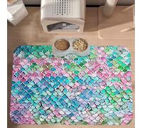 PLAGDECNA Waterproof Pet Feeding Mat, Non-Slip Dog Cat Bowl Mat, Mermaid fish scale print Pet placemat, Absorbent Leather Diner Placemat for Food & Water, Easy-Clean, Indoor/Outdoor Use, 30x45cm
