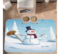 PLAGDECNA Waterproof Pet Feeding Mat, Non-Slip Dog Cat Bowl Mat, Merry Christmas Print Pet placemat, Absorbent Leather Diner Placemat for Food & Water, Easy-Clean, Indoor/Outdoor Use, 30x45cm