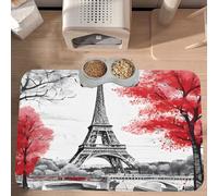 PLAGDECNA Waterproof Pet Feeding Mat, Non-Slip Dog Cat Bowl Mat, Paris Pet placemat, Absorbent Leather Diner Placemat for Food & Water, Easy-Clean, Indoor/Outdoor Use, 30x45cm