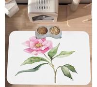PLAGDECNA Waterproof Pet Feeding Mat, Non-Slip Dog Cat Bowl Mat, Peony Pet placemat, Absorbent Leather Diner Placemat for Food & Water, Easy-Clean, Indoor/Outdoor Use, 30x45cm
