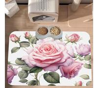 PLAGDECNA Waterproof Pet Feeding Mat, Non-Slip Dog Cat Bowl Mat, Rosess Pet placemat, Absorbent Leather Diner Placemat for Food & Water, Easy-Clean, Indoor/Outdoor Use, 30x45cm