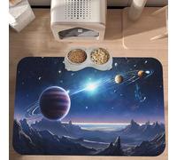 PLAGDECNA Waterproof Pet Feeding Mat, Non-Slip Dog Cat Bowl Mat, Space Planet Pet placemat, Absorbent Leather Diner Placemat for Food & Water, Easy-Clean, Indoor/Outdoor Use, 30x45cm