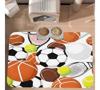 PLAGDECNA Waterproof Pet Feeding Mat, Non-Slip Dog Cat Bowl Mat, Sports Ball Pet placemat, Absorbent Leather Diner Placemat for Food & Water, Easy-Clean, Indoor/Outdoor Use, 30x45cm