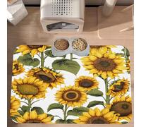 PLAGDECNA Waterproof Pet Feeding Mat, Non-Slip Dog Cat Bowl Mat, Sunflower Pet placemat, Absorbent Leather Diner Placemat for Food & Water, Easy-Clean, Indoor/Outdoor Use, 30x45cm