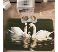 PLAGDECNA Waterproof Pet Feeding Mat, Non-Slip Dog Cat Bowl Mat, swan green leaves Pet placemat, Absorbent Leather Diner Placemat for Food & Water, Easy-Clean, Indoor/Outdoor Use, 30x45cm