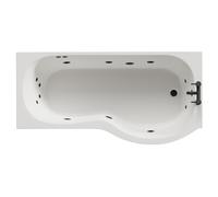 Plage 12 Jet Matt Black Flat Jet Right Hand P Shaped Whirlpool Shower Bath with Front Bath Panel | White | Acrylic | 1700mm