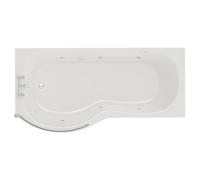 Plage 6 Jet Chrome Flat Jet Left Hand P Shaped Whirlpool Shower Bath with Bath Screen and Front Bath Panel | White | Acrylic | 1700mm