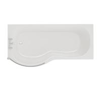 Plage Left Hand P Shaped Shower Bath with Bath Screen and Front Bath Panel | White | Acrylic | 1500mm