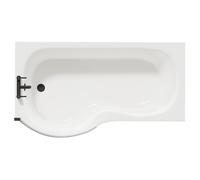 Plage Left Hand P Shaped Shower Bath with Matt Black Bath Screen and Acrylic Front Bath Panel | White | 1500mm