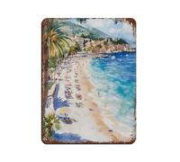 Plage Paloma Art Print, French Riviera Watercolor Painting Tin Sign Vintage Metal Pub Club Cafe Bar Home Wall Art Decoration Poster Retro 12x16inch(30x40cm)