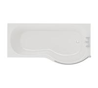 Plage Right Hand P Shaped Shower Bath with Bath Screen and Front Bath Panel | White | Acrylic | 1700mm