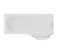 Plage Right Hand P Shaped Shower Bath with Towel Rail Bath Screen and Front Bath Panel | White | Acrylic | 1700mm