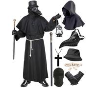 Plague Doctor Costume Men's Plague Doctor Costume Carnival Medieval Steampunk Cosplay Plague Doctor Mask with Monk's Cowl Scepter Hat Gloves Plague Doctor Costume Outfit for Halloween Fancy Dress