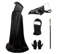 Plague Doctor Costume Set, Retro Leather Plague Doctor Bird Mask, Long Nose Beak Steampunk Props and Black Gloves, Full Face Mask for Halloween Party Costume Accessories