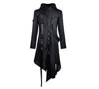 Plague Doctor Costume Trench Coat Plague Doctor Steampunk Vintage Jacket Tailcoat Leather Trench Coat Gothic Clothes Casual Lightweight Windbreaker Parka Jackets Stylish Vintage (21-Black, XXXXXL)