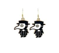 Plague Doctor Earrings - Black & White Enamel Charm Dangles - Gold Stainless Steel Hypoallergenic Hooks - Gothic Emo Jewelry - Handmade in Raleigh NC - 1.25" Long, Gift Ready
